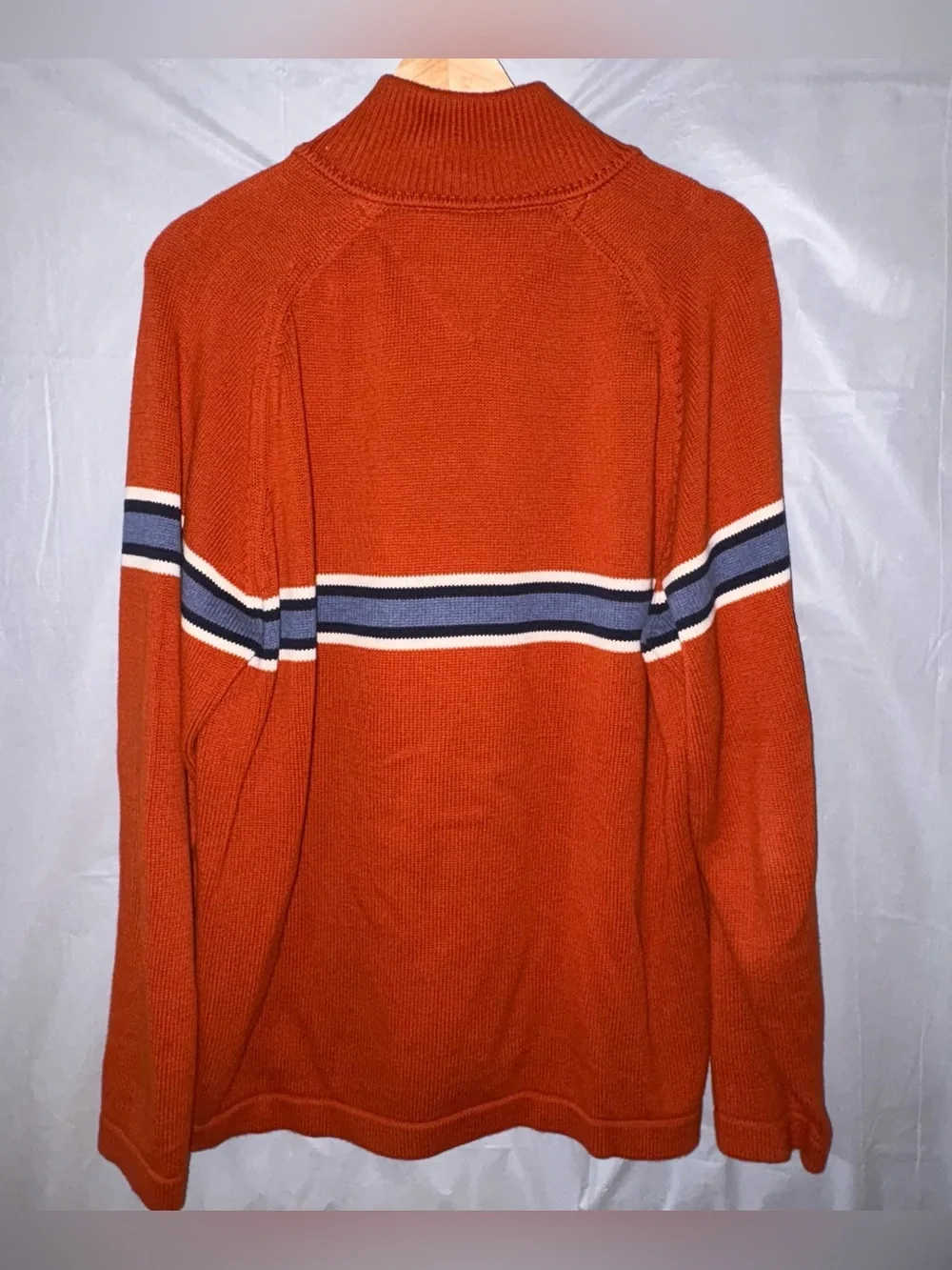 Vintage Tommy Hilfiger Knit Pullover Sweater Mens Med Blue Orange 1/4 Zip Preppy